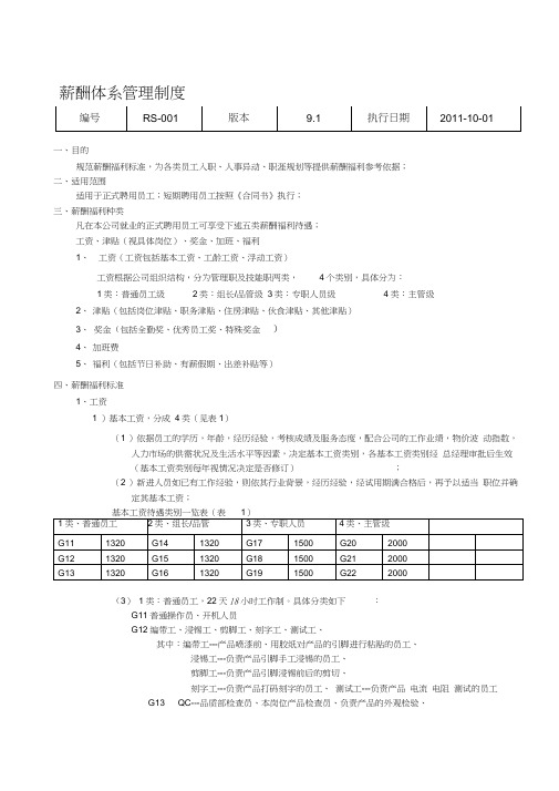 深圳华利进电子厂薪酬体系