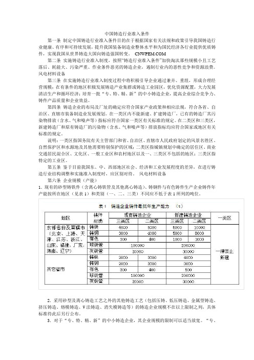 铸造行业准入条件