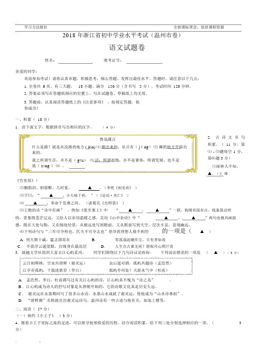 2018年浙江省温州市中考语文试题解析版.docx