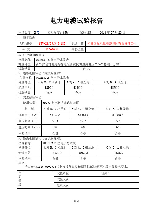 35kV电缆试验报告