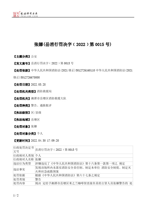 张娜(岳消行罚决字﹝2022﹞第0015号)