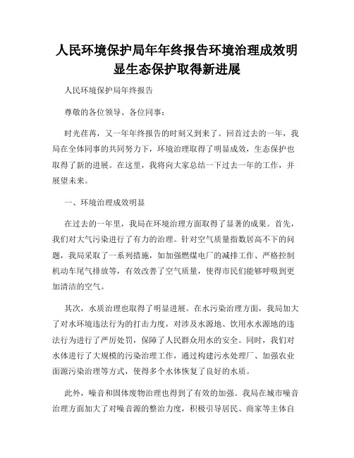 人民环境保护局年年终报告环境治理成效明显生态保护取得新进展