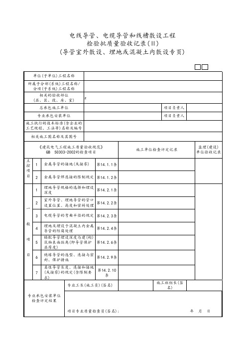 电线导管、电缆导管和线槽敷设工程检验批质量验收记录(Ⅱ)(室内明敷或砌体内敷设专页)