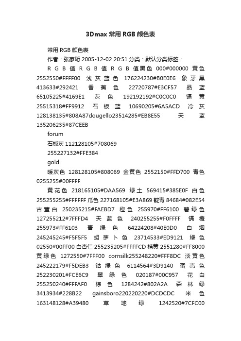 3Dmax常用RGB颜色表