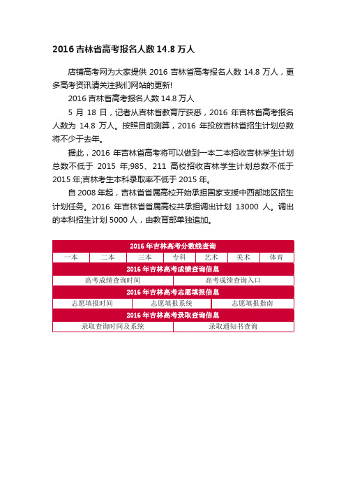 2016吉林省高考报名人数14.8万人