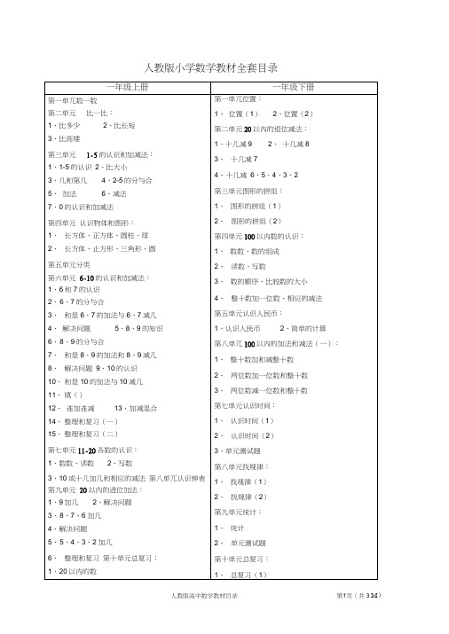 人教版小学、初中、高中数学教材目录(全)