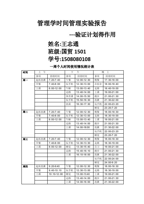 管理学时间管理实验报告