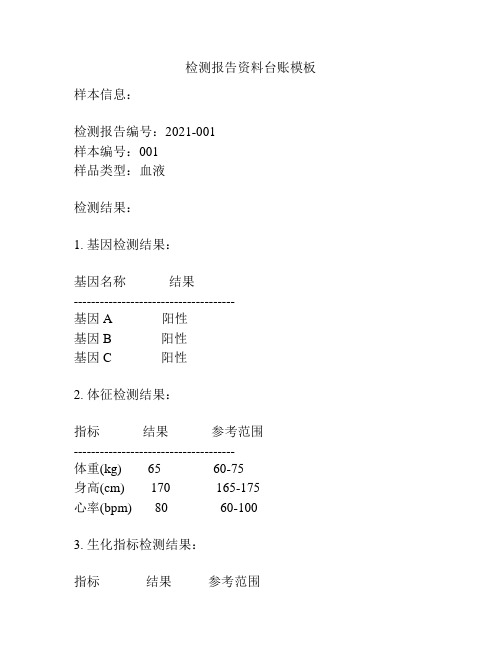 检测报告资料台账模板