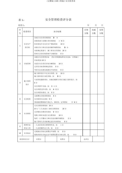 (完整版)公路工程施工安全检查表