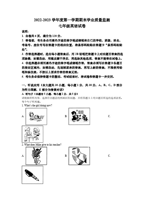 广东省汕尾市海丰县2022-2023学年七年级上学期期末考试英语试题(含答案、无音频)