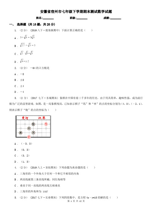 安徽省宿州市七年级下学期期末测试数学试题