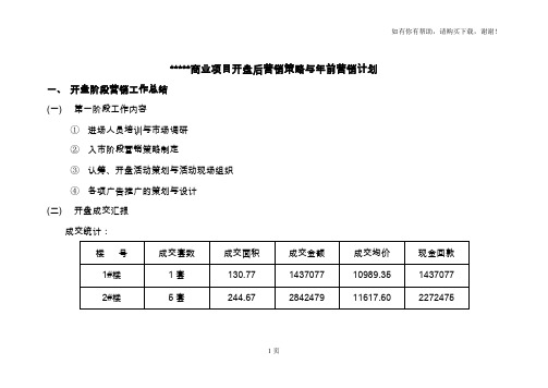 房地产商业项目开盘后营销策略