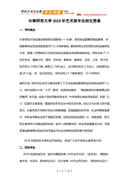 2018年长春师范大学艺术类专业招生简章