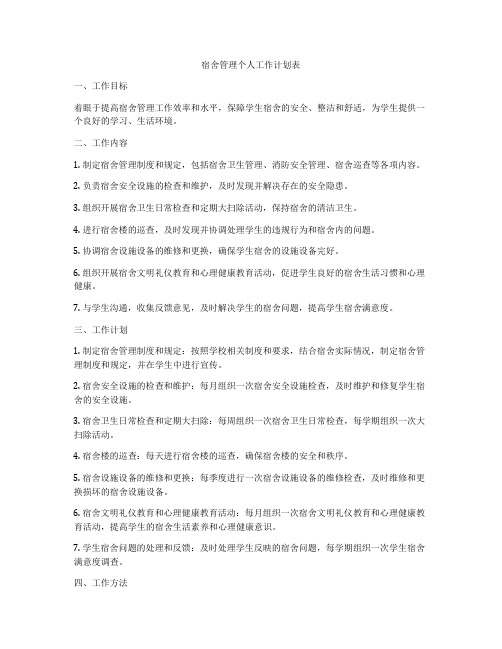 宿舍管理个人工作计划表