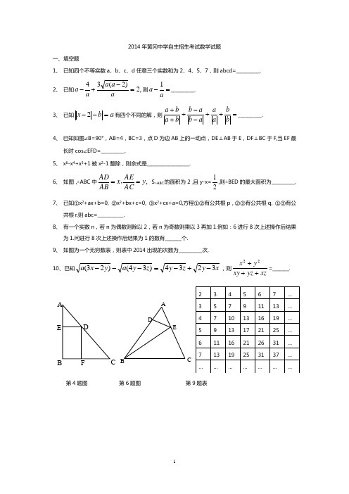 2015年黄冈中学自主招生考试