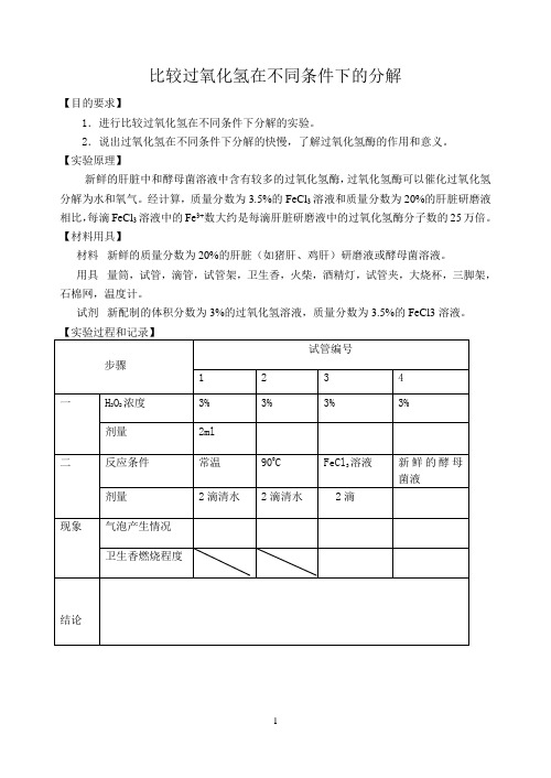 比较过氧化氢在不同条件下的分解