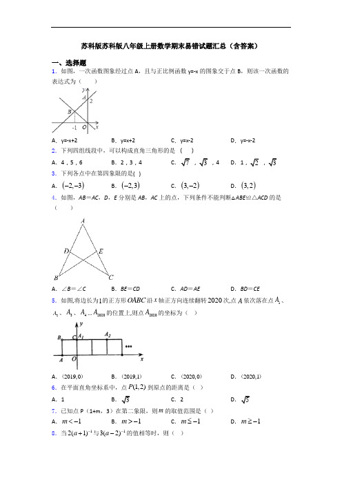 苏科版苏科版八年级上册数学期末易错试题汇总(含答案)