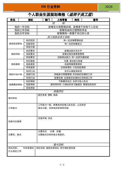 个人职业生涯规划表格(适用于员工层)