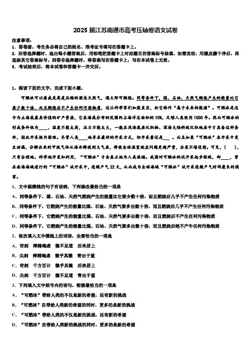 2025届江苏南通市高考压轴卷语文试卷含解析