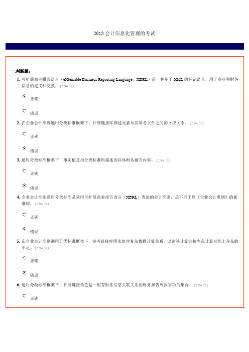 2013会计网继续教育-会计信息化管理考试答案