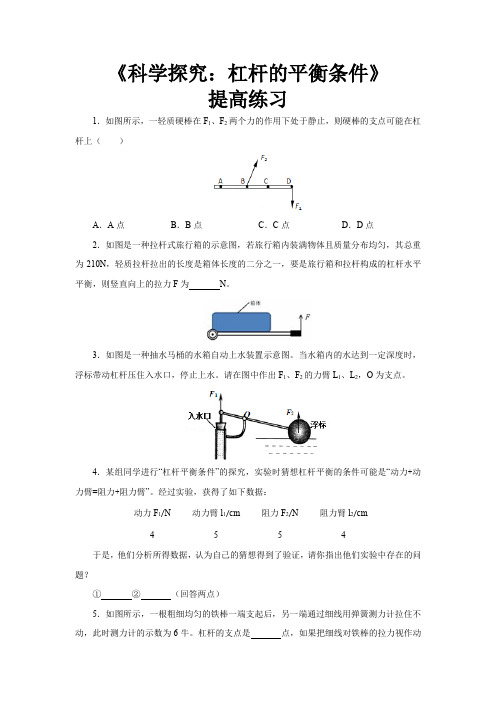 【提高练习】《科学探究：杠杆的平衡条件》(物理沪科八年级全一册)