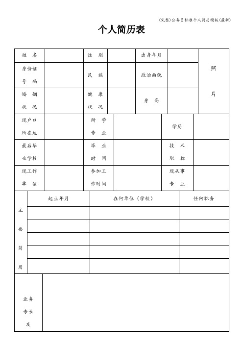 (完整)公务员个人简历模板(最新)