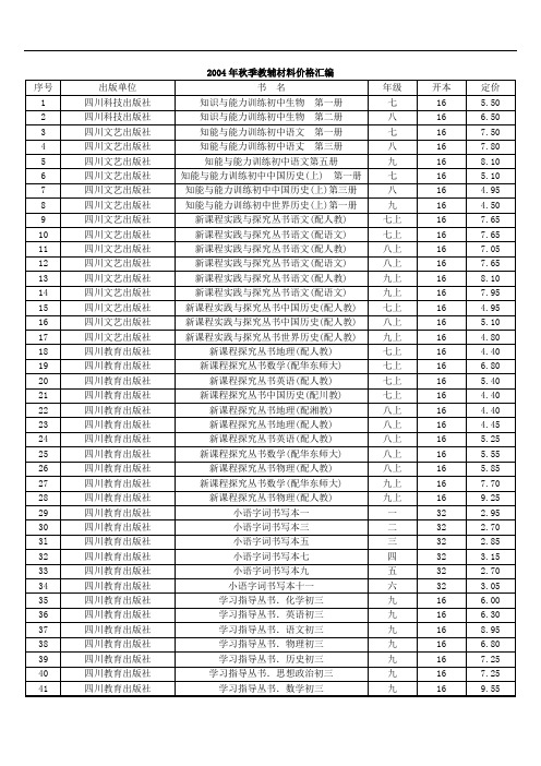 2004年秋季教辅材料价格汇编