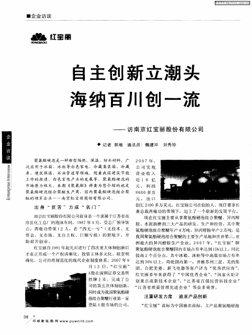 自主创新立潮头 海纳百川创一流——访南京红宝丽股份有限公司