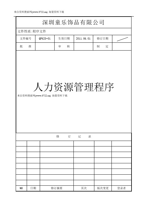 人力资源管理程序-公司年度培训计划表