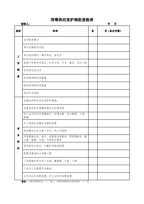 2021年消毒供应室护理质量检查表