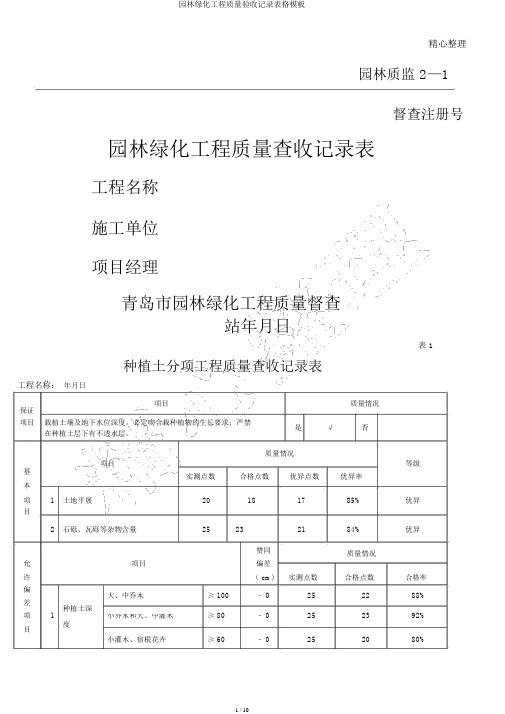 园林绿化工程质量验收记录表格模板