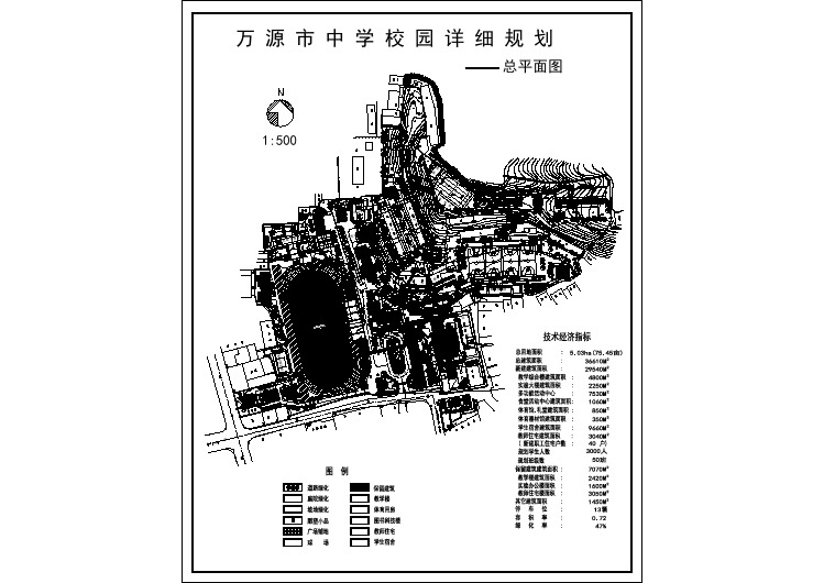 学校设计_万源市中学校园详细规划CAD图