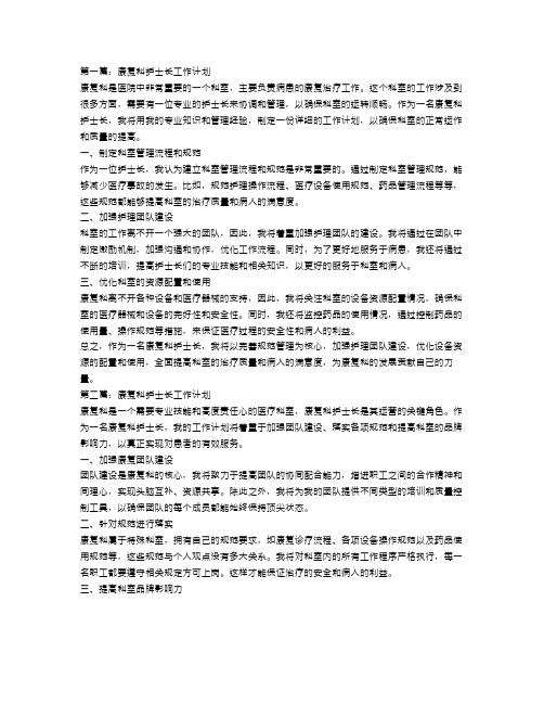 康复科护士长工作计划【三篇】