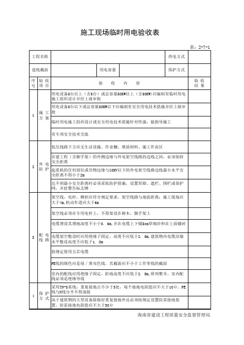 施工现场临时用电验收表