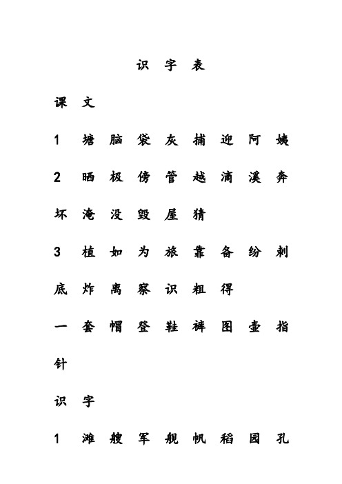 部编语文二年级上册识字表(带田字格和注音格)