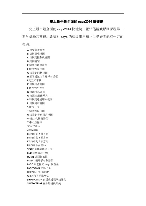 史上最牛最全面的maya2014快捷键