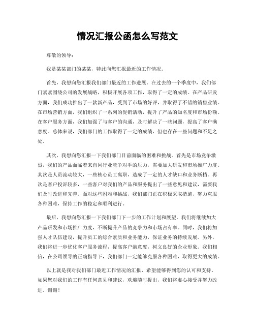 情况汇报公函怎么写范文