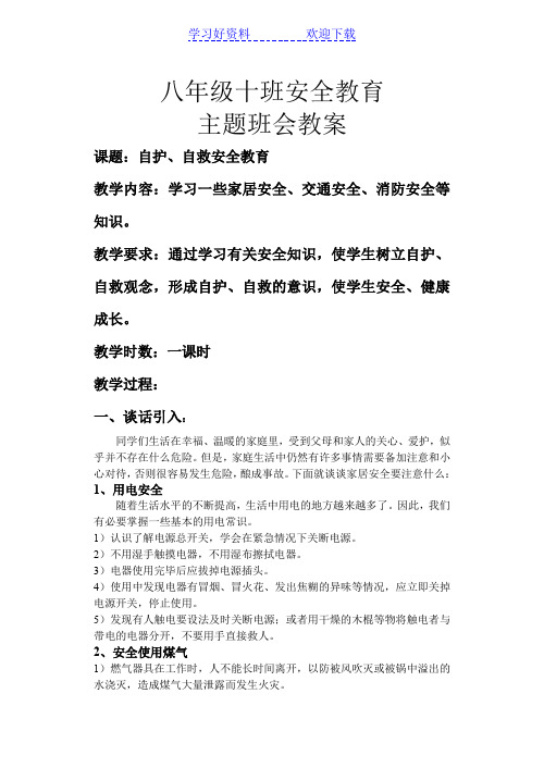 八年级十班安全教育主题班会教案