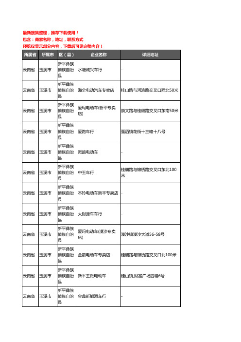 新版云南省玉溪市新平彝族傣族自治县电动车企业公司商家户名录单联系方式地址大全22家