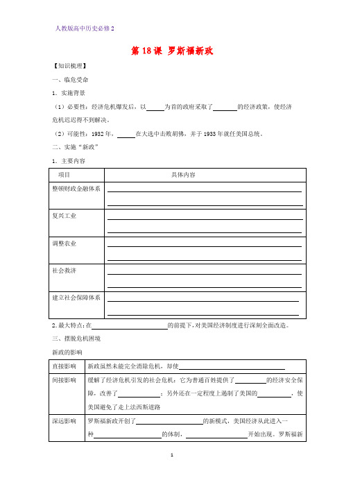 高中历史必修2优质学案12：第18课 罗斯福新政