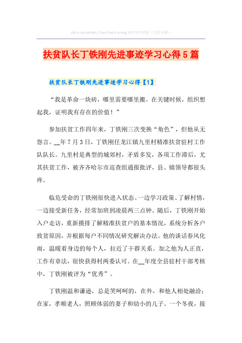 扶贫队长丁铁刚先进事迹学习心得5篇