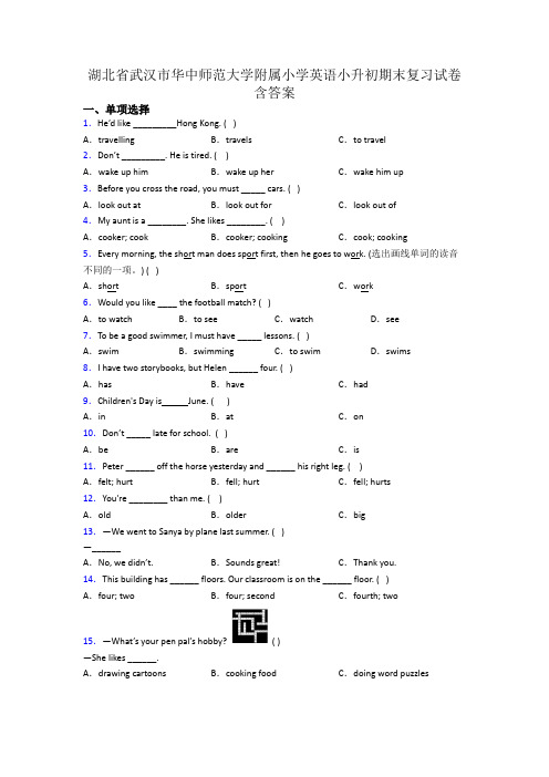 湖北省武汉市华中师范大学附属小学英语小升初期末复习试卷含答案
