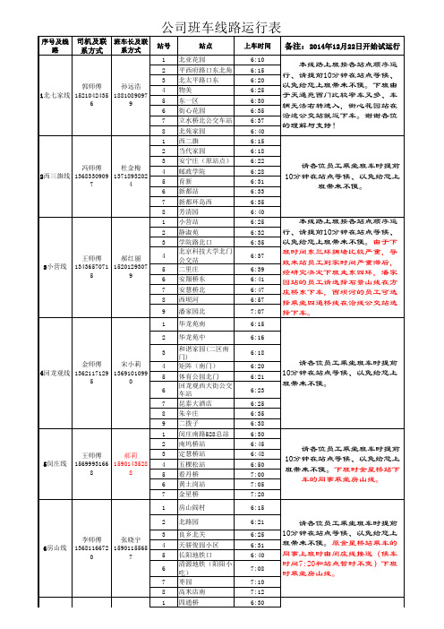 和利时集团班车运行线路