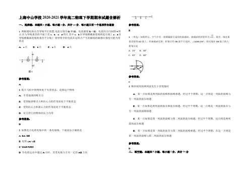 上海中山学校2020-2021学年高二物理下学期期末试题含解析