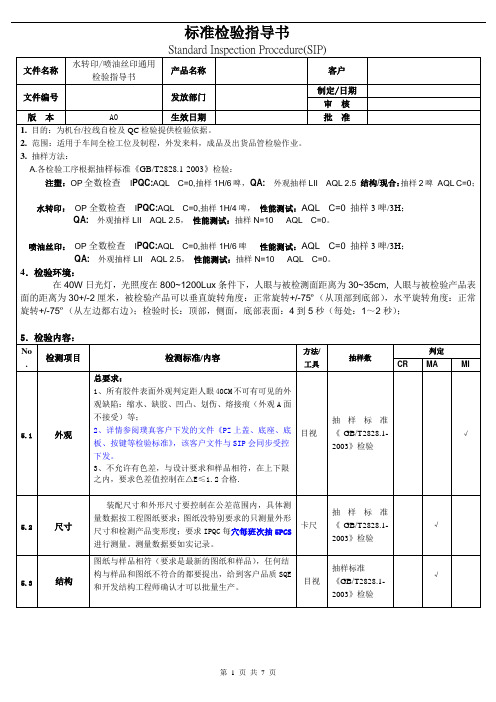 水转印喷油丝印通用检验指导书