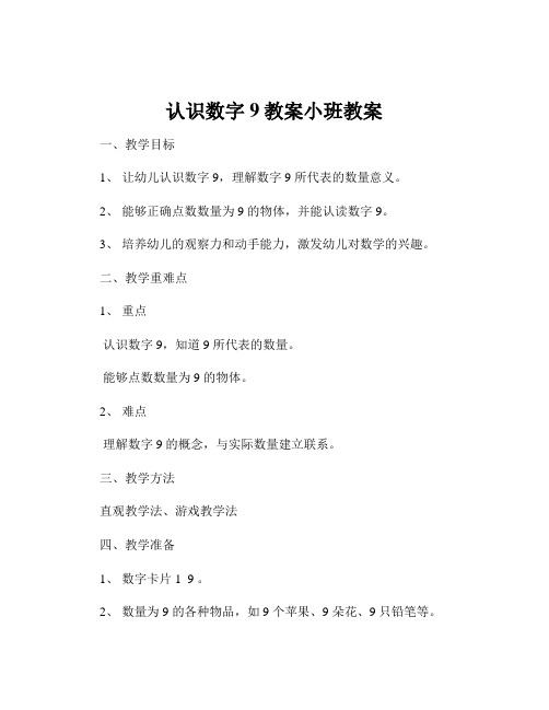 认识数字9教案小班教案