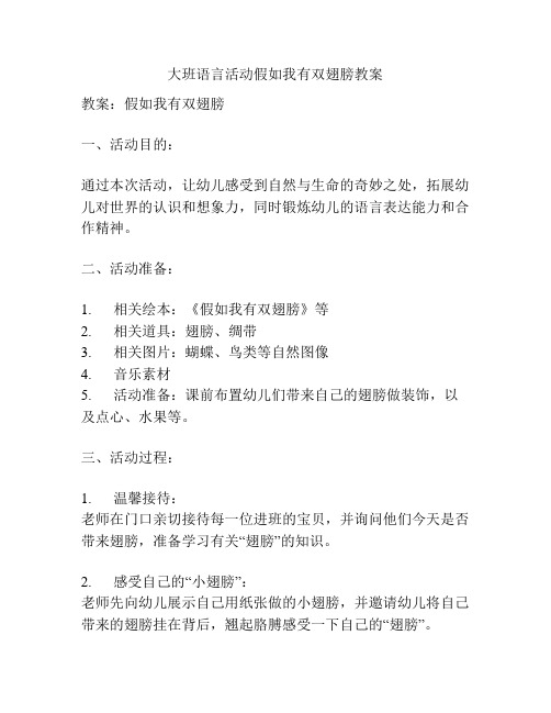 大班语言活动假如我有双翅膀教案