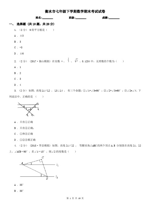 衡水市七年级下学期数学期末考试试卷