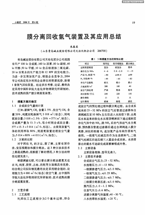 膜分离回收氢气装置及其应用总结