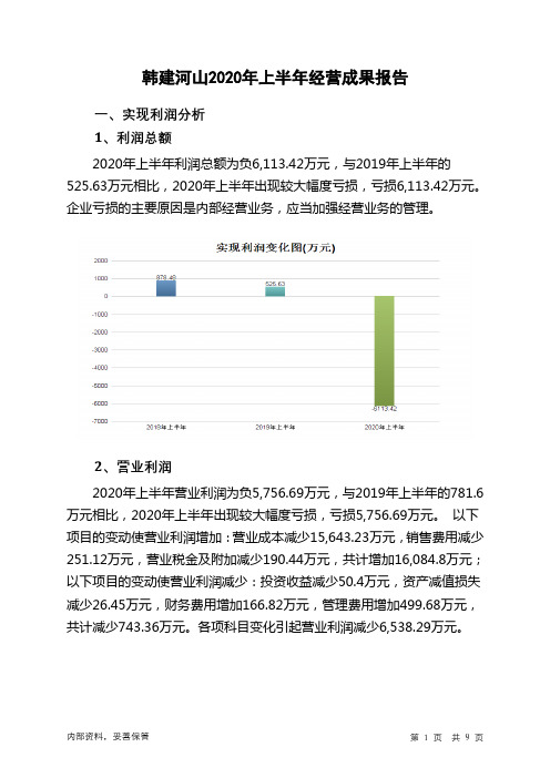 韩建河山2020年上半年经营成果报告